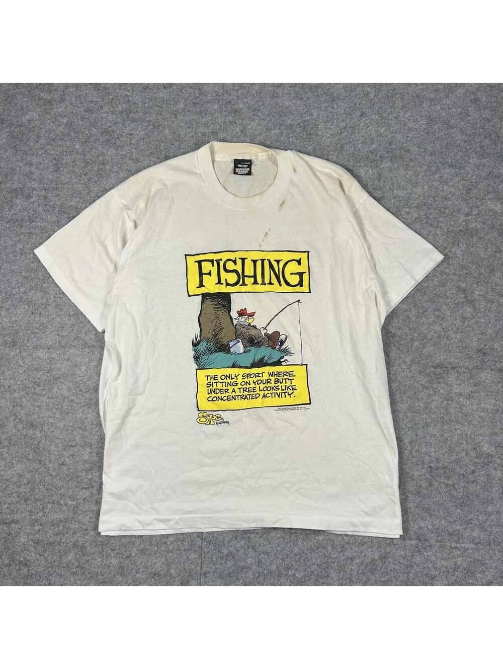 Vintage 90s Single Stitch Fishing Humor Pardoy T Shirt Size Large made USA